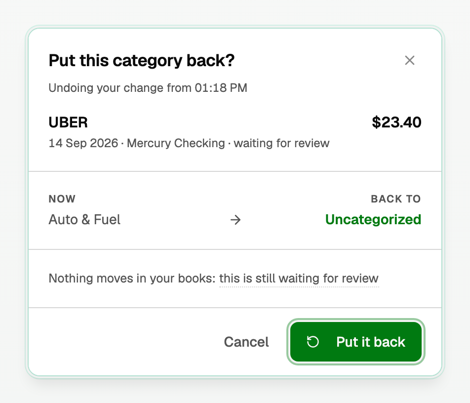 Undo on waiting UBER: nothing moves in your books