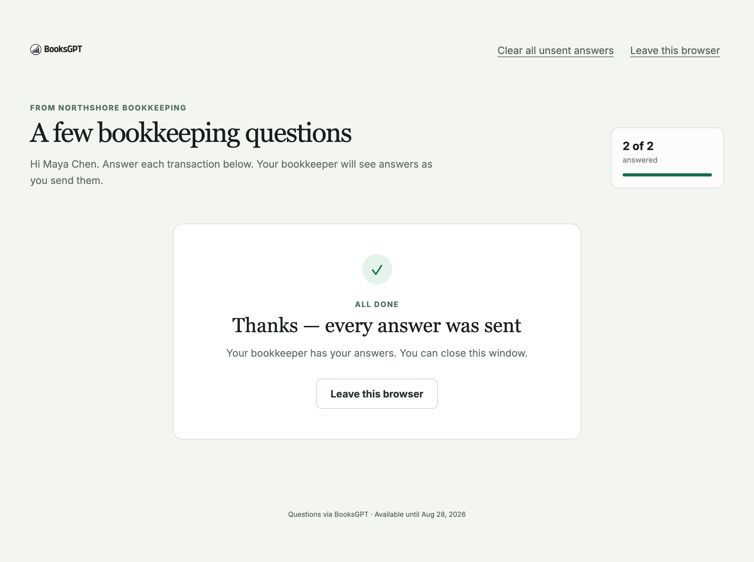 Every answer was sent