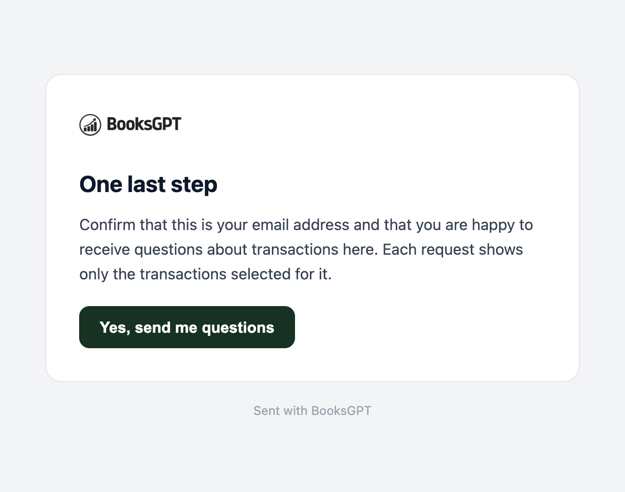 Confirm bookkeeping questions