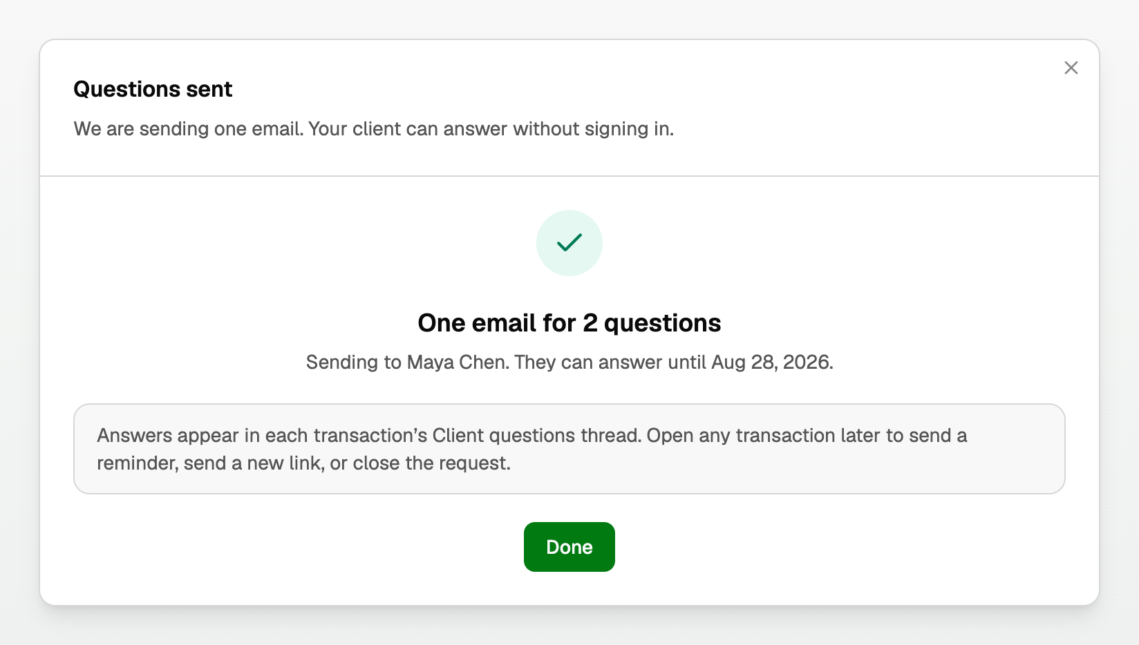 Questions sent