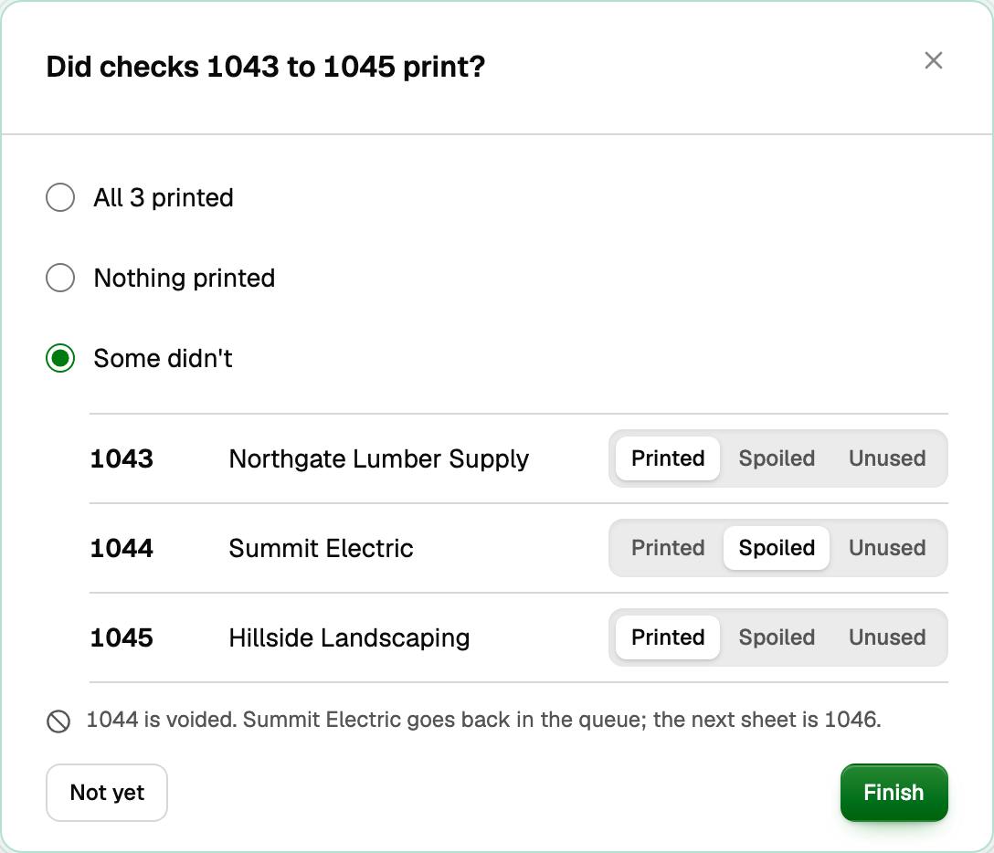 After printing, with Some didn't chosen and check 1044 marked Spoiled