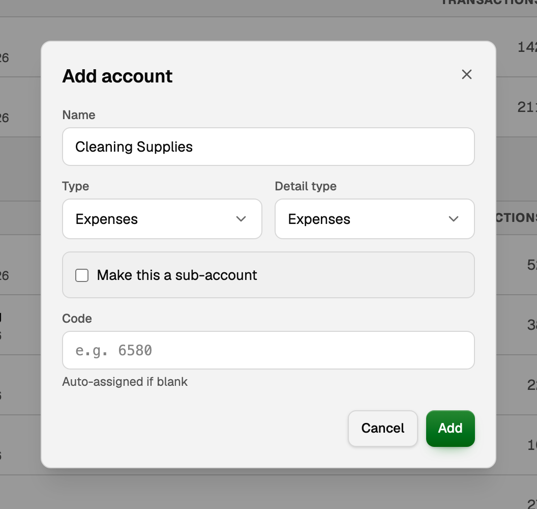 The Add account form