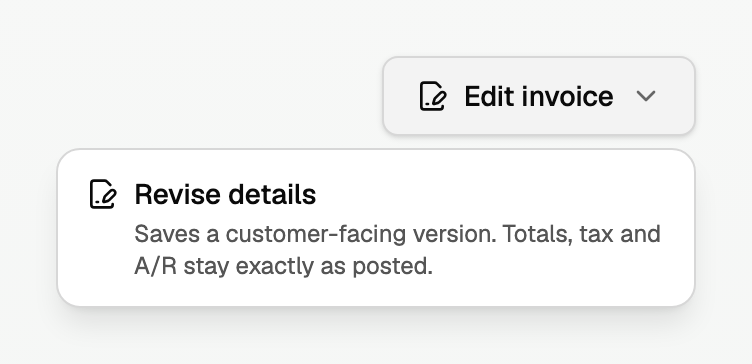Edit invoice while a credit memo is issued, with Revise details only