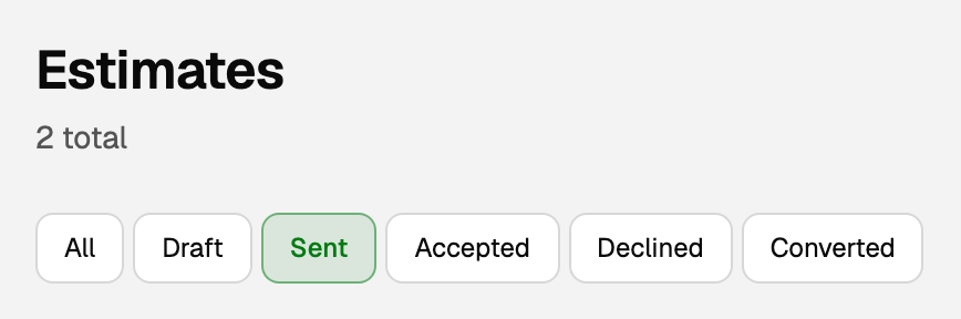 Estimates status chips, with Sent selected