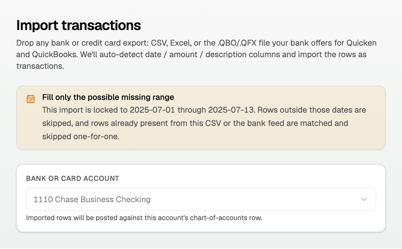 Import a CSV locked to the missing date range