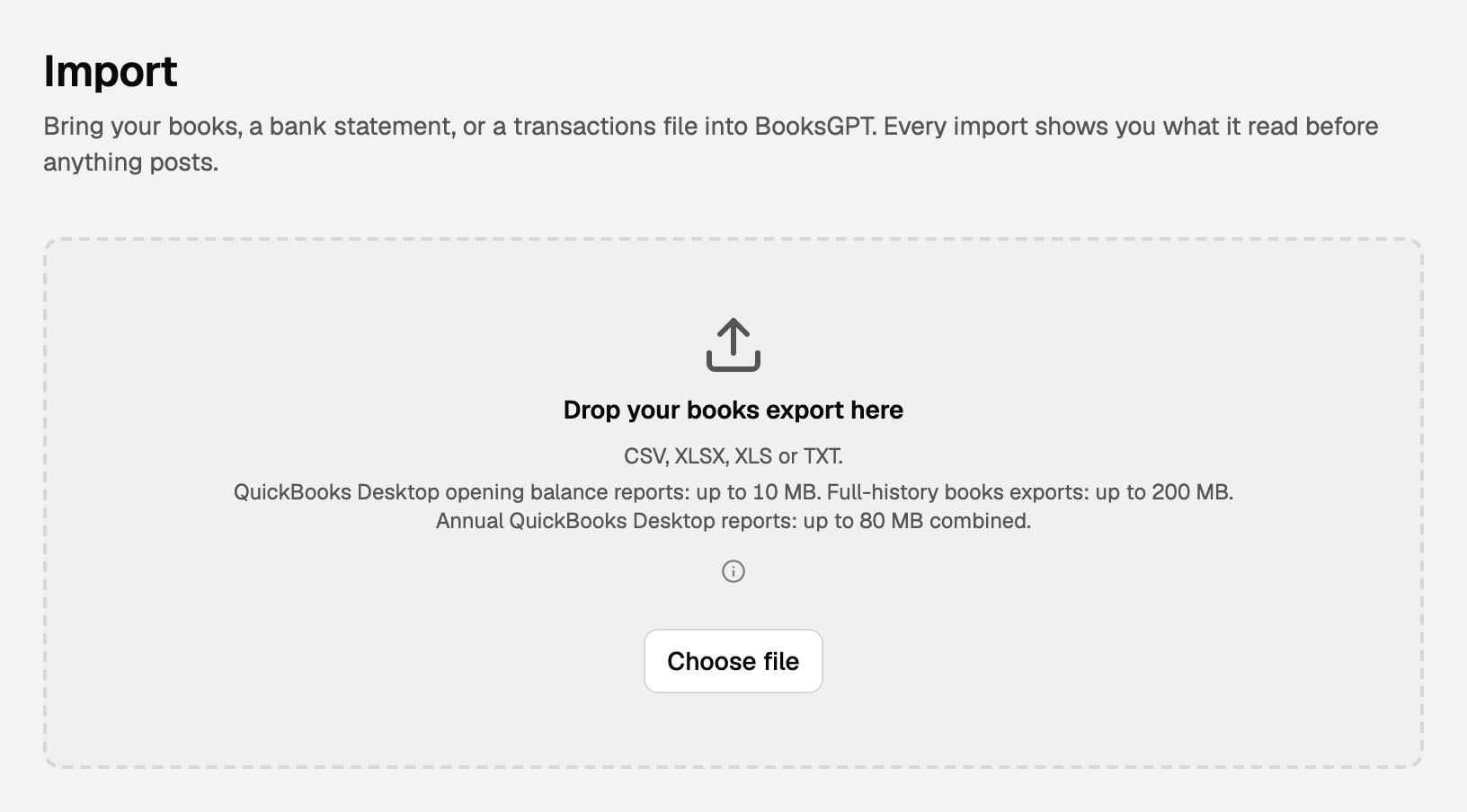 The Import page and its drop zone