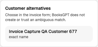 Customer alternatives with an exact name match