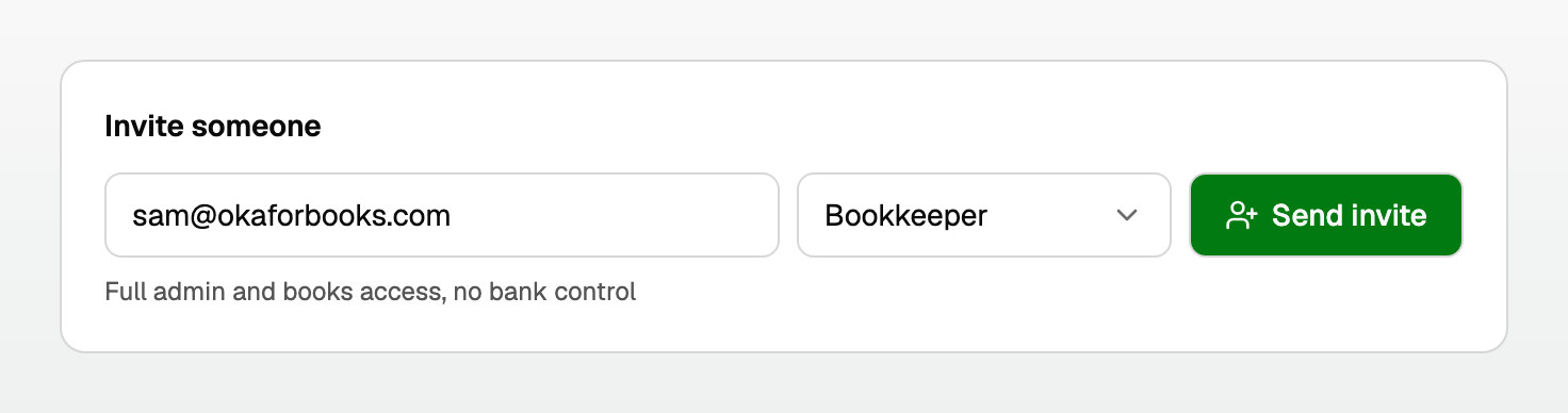 The invite form with an email field, a role picker, and the role hint underneath