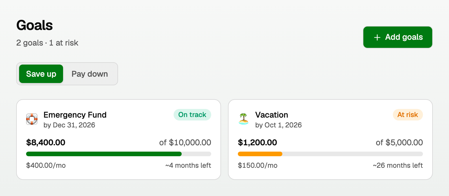 Save up and Pay down goals