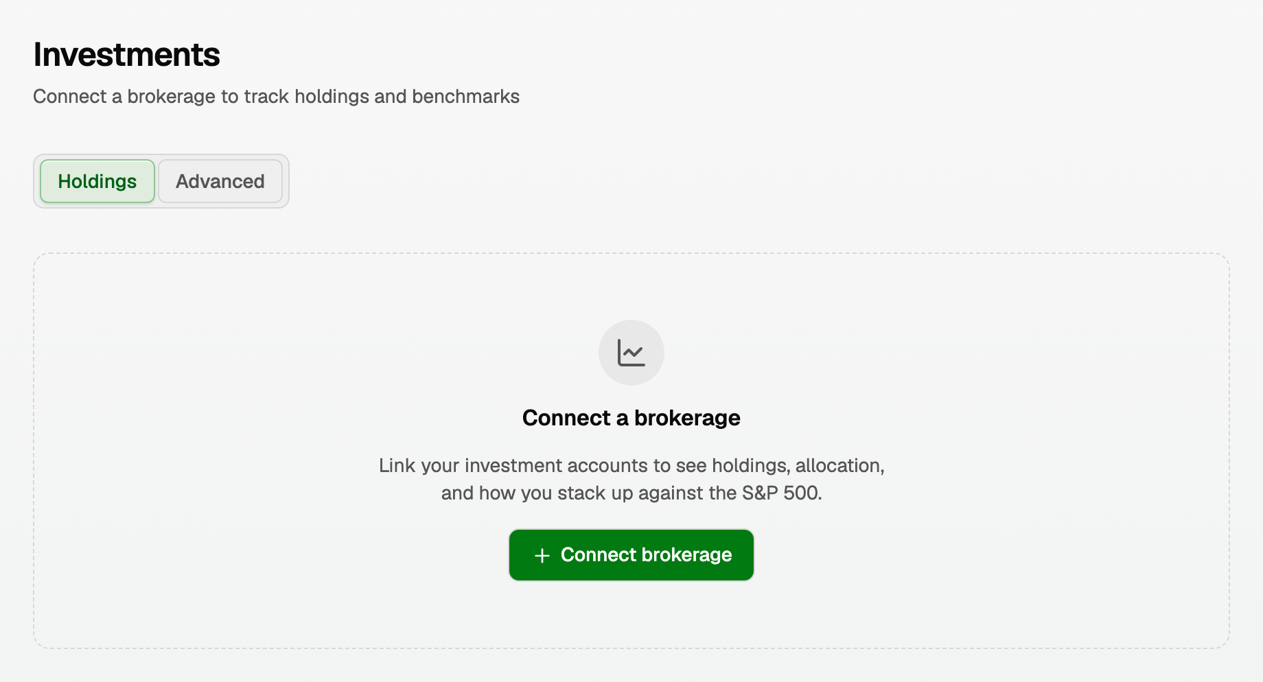 The Investments page with Connect a brokerage and the Connect brokerage button