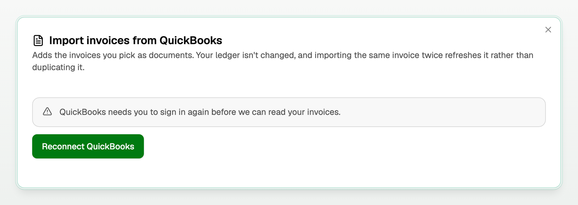 Reconnect QuickBooks inside the invoice picker