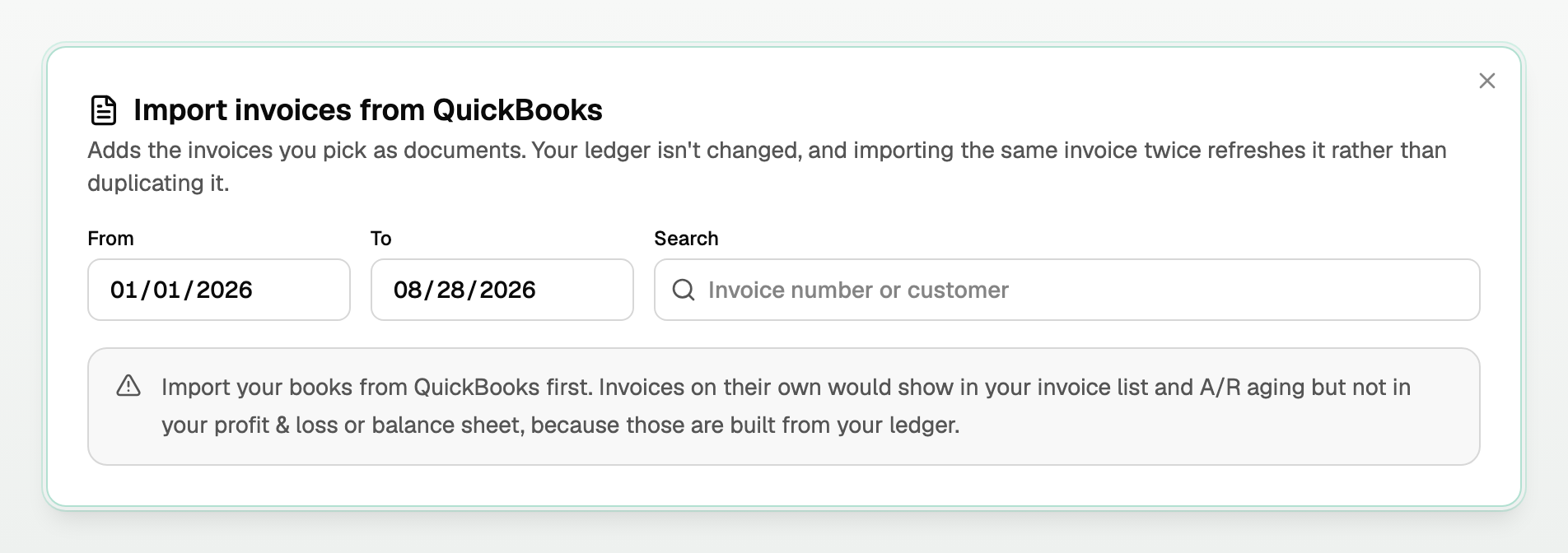 The picker explaining that books must be imported first