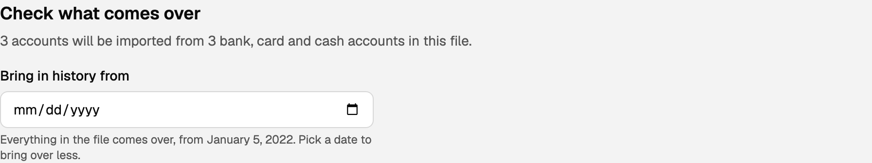 Bring in history from is empty, so everything in the file comes over.