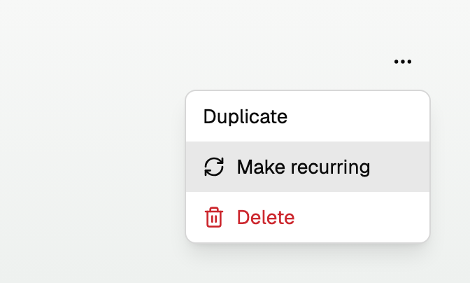 The bill More menu with Duplicate, Make recurring, and Delete