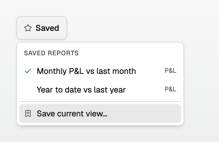 The Saved menu with Save current view