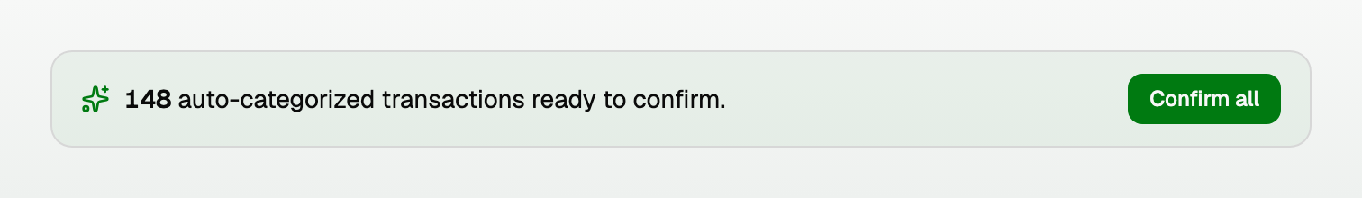 The banner offering to confirm every auto-categorized transaction at once