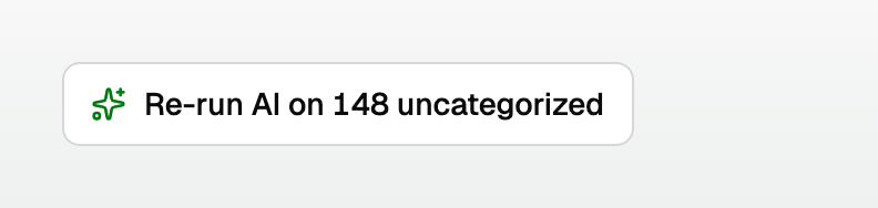The Re-run AI button, labelled with the number of uncategorized transactions