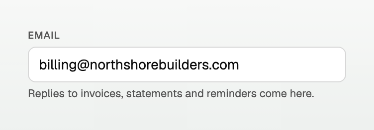 The Email field under Business profile, with the line that replies come here