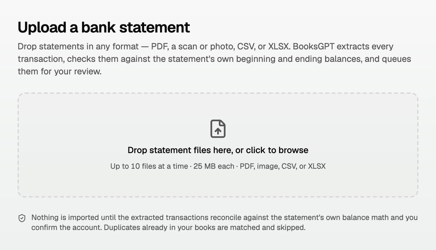 The Upload a bank statement drop zone