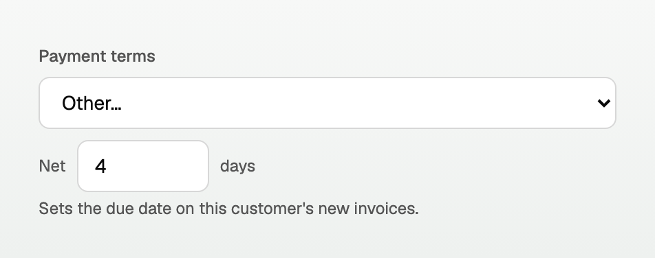 The Other option, with a box reading Net 4 days