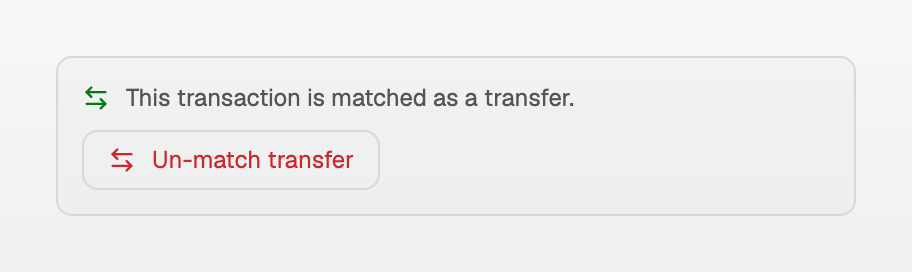 The matched-as-a-transfer panel with the Un-match transfer button
